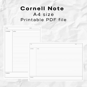 Preview of Printable | Cornell Note A4 size Portrait and Landscape layout