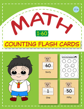 Preview of Printable Counting Cards for Kids, Counting 1-60, Flash Cards, Cute Dog