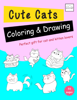 Preview of Printable Cute Cats Coloring Book & Drawing for Kids, coloring pages, Cat Lovers
