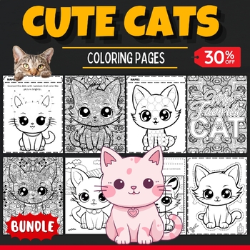 Preview of Printable Cute Cats Coloring Pages sheets - Fun Cats Lovers Activities BUNDLE