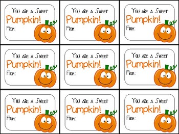 Preview of Printable Cute Halloween Gift Tag (You are a Sweet Pumpkin!)