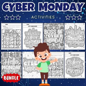 Preview of Printable Cyber Monday Coloring Pages Sheets - Fun November Activities BUNDLE