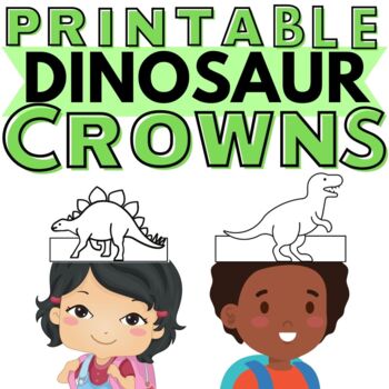 Preview of Printable DINOSAUR Craft Paper Crown Hat | SET OF 2 | Coloring Activity NO PREP