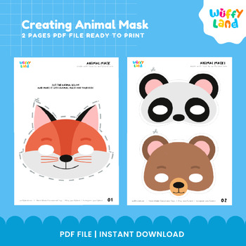 Printable DIY Animal Mask | Costume Face Mask Animal Mask Halloween Party