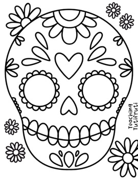 Preview of Printable Day of the dead skull outline / Día de los muertos para colorear