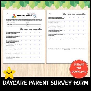 Preview of Printable Daycare Parent Survey Template | Feedback Form For Childcare Centers