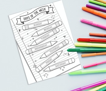 Preview of Printable Days of the Week Coloring Sheet - Digital Download