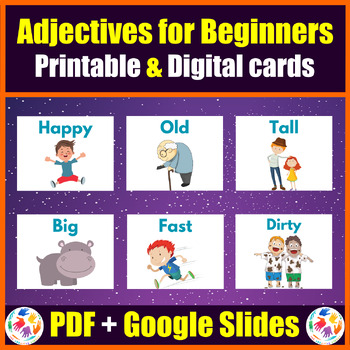 Preview of Printable & Digital Adjectives Vocabulary Flash Cards - PDF + Google Slides