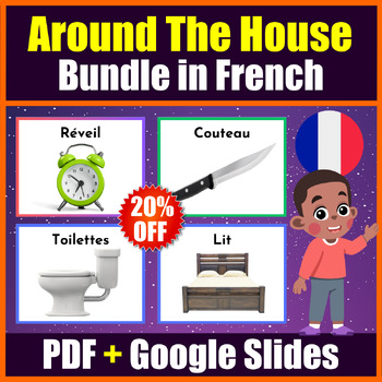 Preview of Printable & Digital Around the House Vocabulary in French - PDF + Google Slides