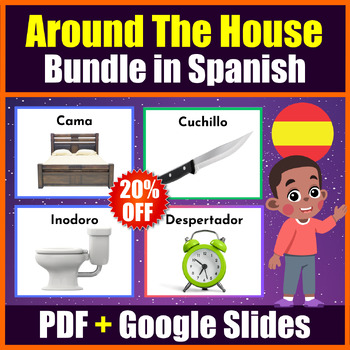 Preview of Printable & Digital Around the House Vocabulary in Spanish - PDF + Google Slides