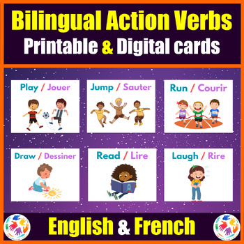 Preview of Printable & Digital Bilingual ( English & French ) Action Verbs - Google Slides