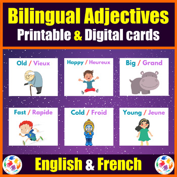 Preview of Printable & Digital Bilingual ( English & French ) Adjectives - Google Slides