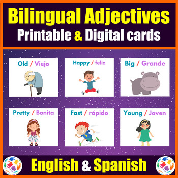 Preview of Printable & Digital Bilingual ( English & Spanish ) Adjectives - Google Slides