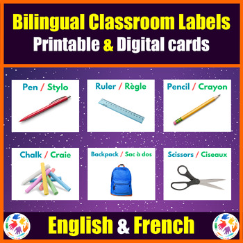 Preview of Printable & Digital Bilingual French & English Classroom Labels - Google Slides