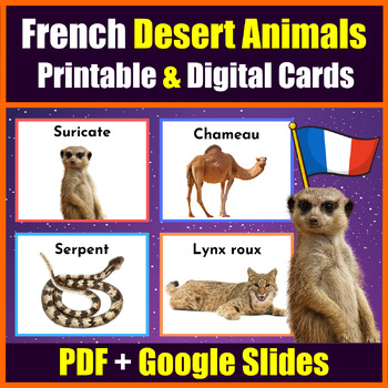 Preview of Printable & Digital Desert Animals Flashcard in French - PDF + Google Slides