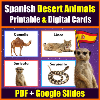 Preview of Printable & Digital Desert Animals Flashcard in Spanish - PDF + Google Slides