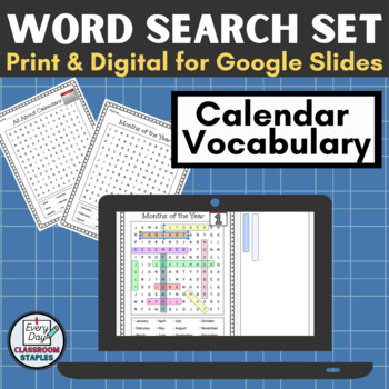 Preview of Printable & Digital Word Search Set: Calendar Vocabulary