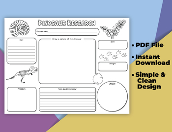 Preview of Printable Dinosaur Research Worksheet Report for Kids. Science Project Report.