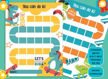 Preview of Printable Dinosaur Skateboard Reward Chart for Kids, a Way of Guiding Children..