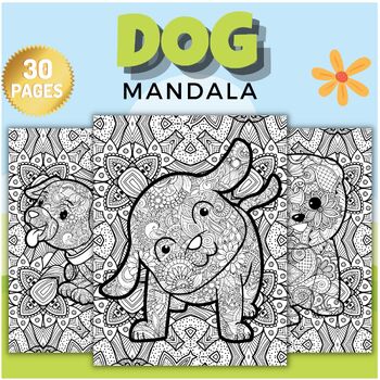 Preview of Printable Dog Mandala Animals Coloring sheets - Fun National Pet Day Activities