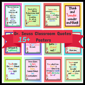 Preview of Printable Dr. Seuss  Inspirational Quotes|Dr. Seuss Classroom Quotes Posters 15+