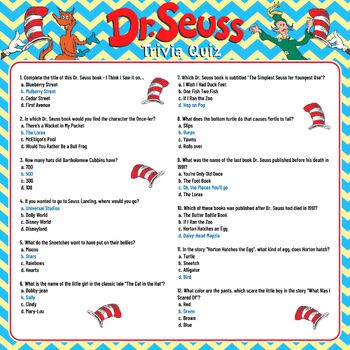 Printable Dr. Seuss Trivia by Artnoy | TPT