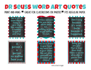 Preview of Printable Dr. Seuss Quotes - Word Art for Classroom