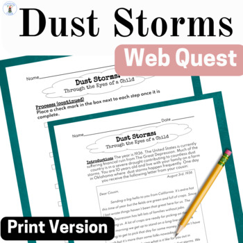 Preview of Dust Storms 1930's Writing WebQuest Activity Print and Easel Version