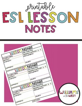 Preview of Printable ESL Lesson Notes