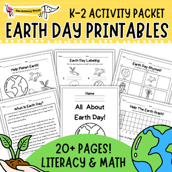 Preview of Printable Earth Day Activity Packet | Literacy, Reading, & Math Worksheets K-2