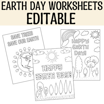 Preview of Printable Earth Day Coloring Worksheets, Earth Day Coloring Activity, Editable