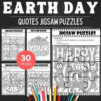Preview of Printable Earth day Quotes Jigsaw Coloring puzzles -Fun April Games & Activities