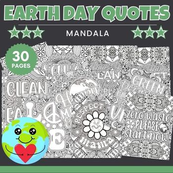 Preview of Printable Earth day Quotes Mandala Coloring Pages Sheets - Fun April activities