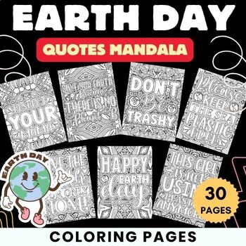 Preview of Printable Earth day quotes Mandala Coloring Pages - Earth day | April Activities