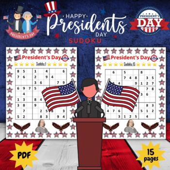 Preview of Printable Easy Presidents' Day Sudoku Puzzles - Fun brain games worksheets