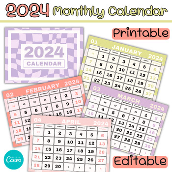 Preview of Printable/Editable 2024 wall Monthly Calendar