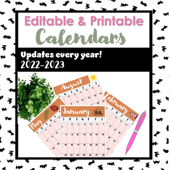 Preview of Printable & Editable Calendars Modern