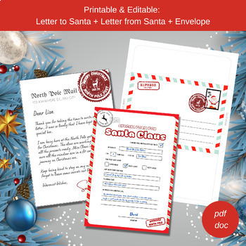 Preview of Printable & Editable: Letter to Santa + Letter from Santa + Envelope