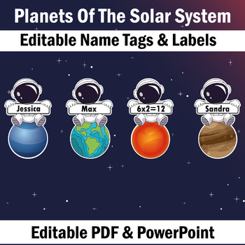 Preview of Printable & Editable Name Tags -Planets of the Solar System