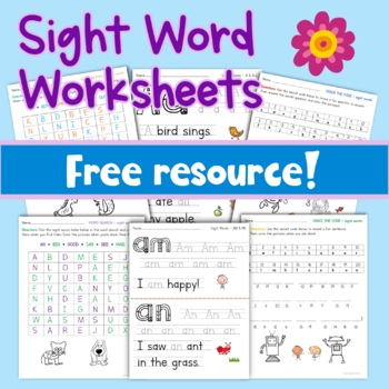 Sight Word Worksheets with Multiple Activities - kindergarten & first grade