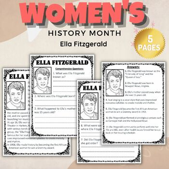 Preview of Printable Ella Fitzgerald Reading Comprehension Women's History Month
