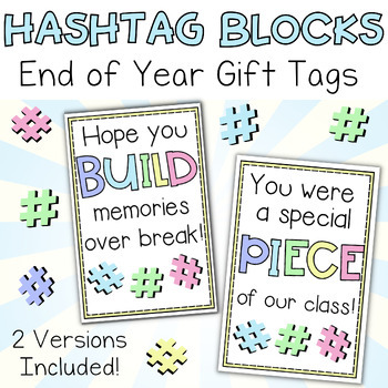 Preview of Printable End of Year Summer Gift Tags - Target Hashtag Blocks - PlusPlus Blocks
