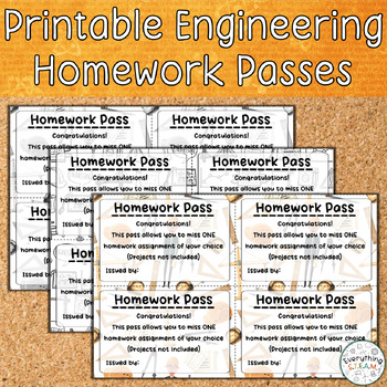 Preview of Printable Engineering and Technology Homework Passes | STEAM Classroom Forms