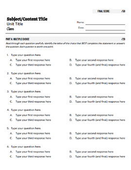 Preview of Printable Exam Template | FULLY EDITABLE (Format Only)