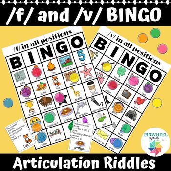 Preview of F and V Articulation BINGO Riddles Printable Games Speech Therapy Activity