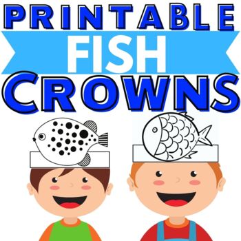 Preview of Printable FISH Paper Crown Craft Hat | SET OF 2 | Coloring Activity | NO PREP