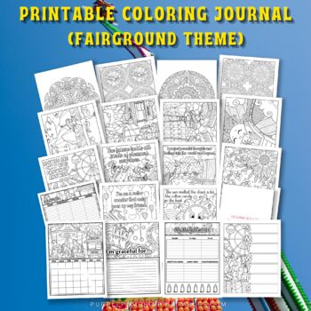 Preview of Printable Fairground/Fun Fair/Carnival Themed Planner Journal to Color