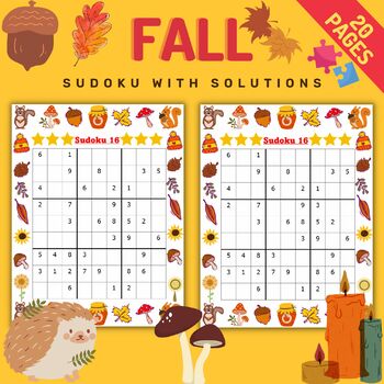 Preview of Printable Fall Autumn Easy Sudoku Puzzles With Solutions - Fun Game