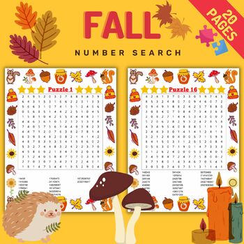Preview of Printable Fall Autumn Number Search Puzzles With Solutions - Fun Brain Games