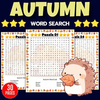 Preview of Printable Fall Word Search With Solution - Fun Autumn Season Activities & Games